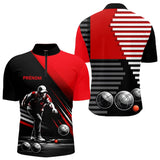 Vêtement Pétanque Club - Homme Femme Noir & Rouge - Polo Zippé Homme