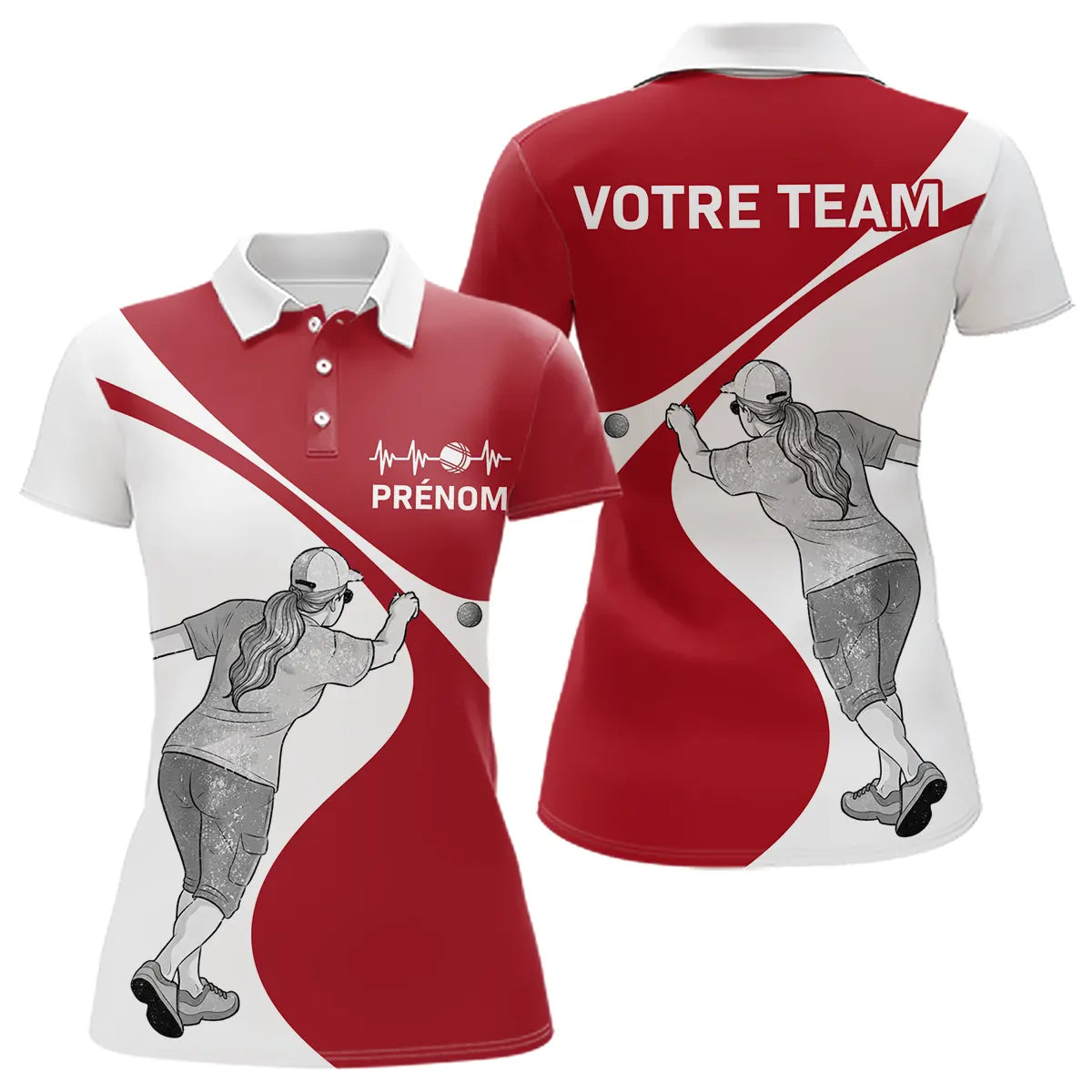 Vêtement Pétanque Homme Femme - Cadeau Passion Rouge & Blanc - Polo Femme