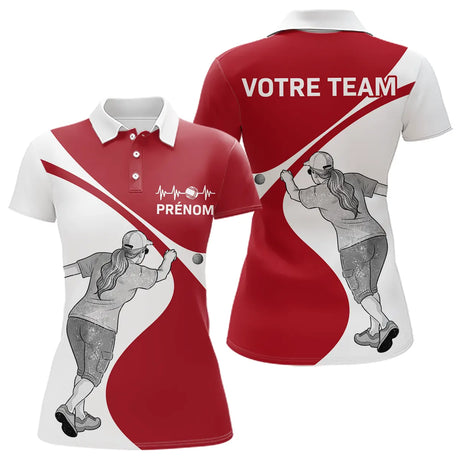 Vêtement Pétanque Homme Femme - Cadeau Passion Rouge & Blanc - Polo Femme