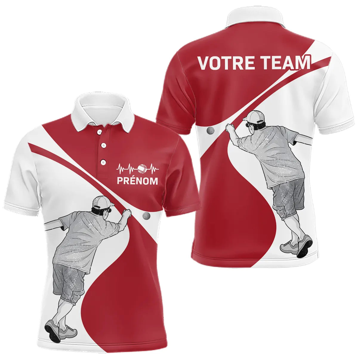 Vêtement Pétanque Homme Femme - Cadeau Passion Rouge & Blanc - Polo Homme
