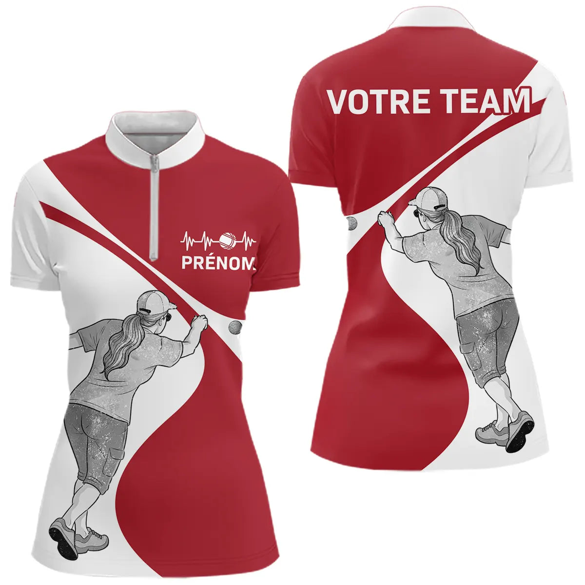 Vêtement Pétanque Homme Femme - Cadeau Passion Rouge & Blanc - Polo Zippé Femme