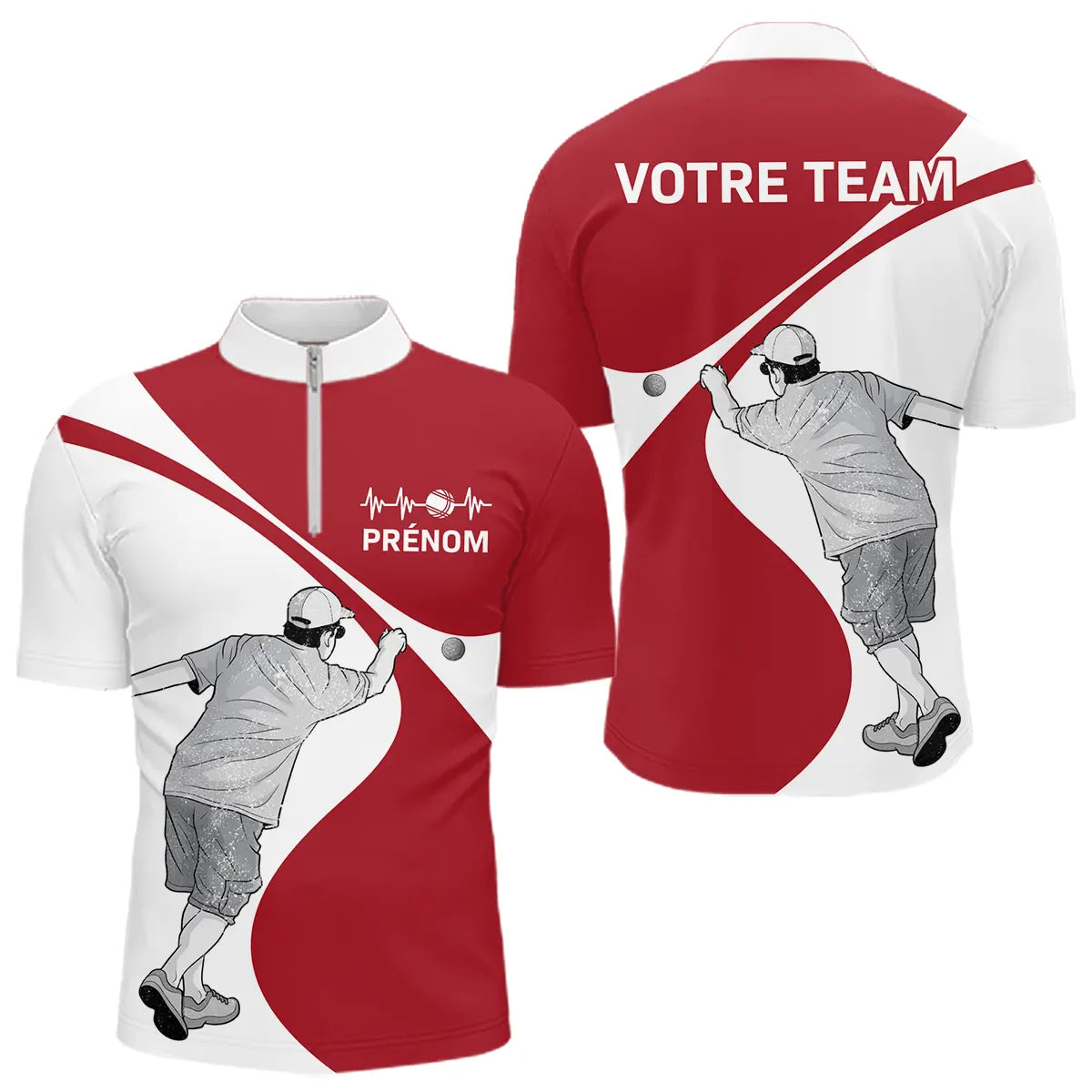 Vêtement Pétanque Homme Femme - Cadeau Passion Rouge & Blanc - Polo Zippé Homme