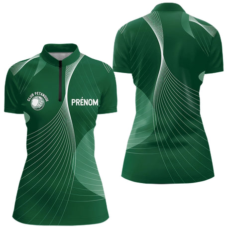 Vêtement Pétanque Personnalisé Vert - Club & Nom - Polo Zippé Femme