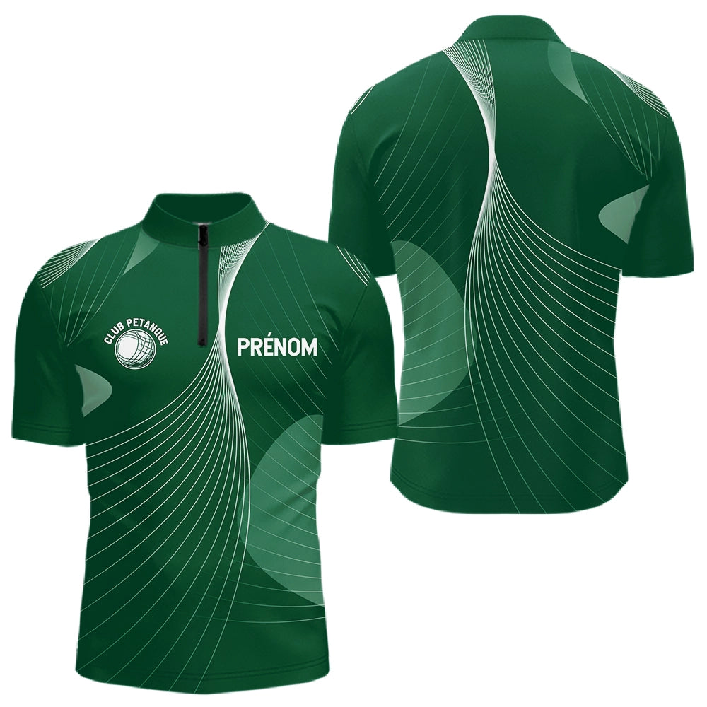 Vêtement Pétanque Personnalisé Vert - Club & Nom - Polo Zippé Homme