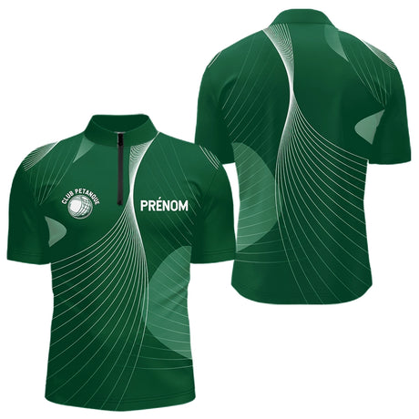 Vêtement Pétanque Personnalisé Vert - Club & Nom - Polo Zippé Homme