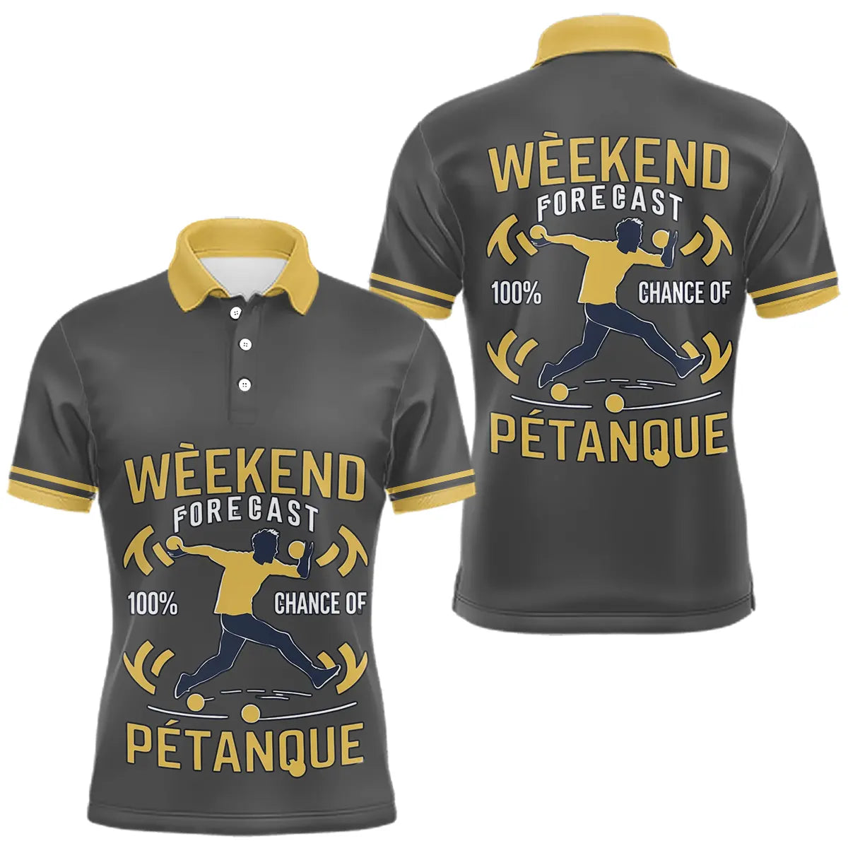 Vêtement Tournoi Pétanque Gris & Jaune - Design Accessoire Joueur - Polo Homme