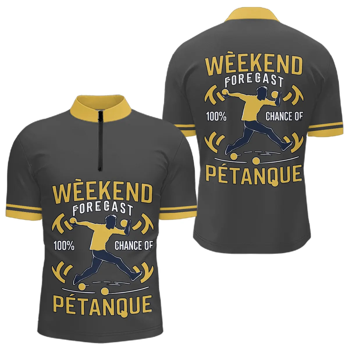 Vêtement Tournoi Pétanque Gris & Jaune - Design Accessoire Joueur - Polo Zippé Homme