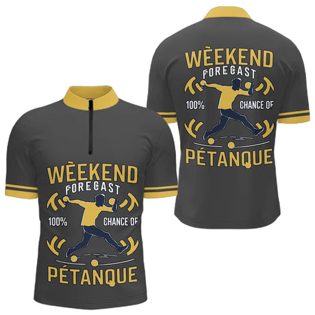Vêtement Tournoi Pétanque Gris & Jaune - Design Accessoire Joueur - Polo Zippé Homme