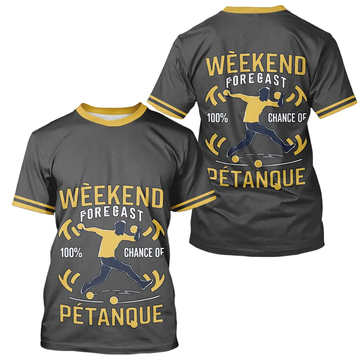 Vêtement Tournoi Pétanque Gris & Jaune - Design Accessoire Joueur - T-Shirt Homme