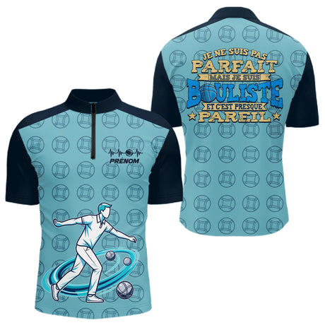 Vetement Pétanque Bleu Personnalisé - Bouliste Parfait - Polo Zippé Homme
