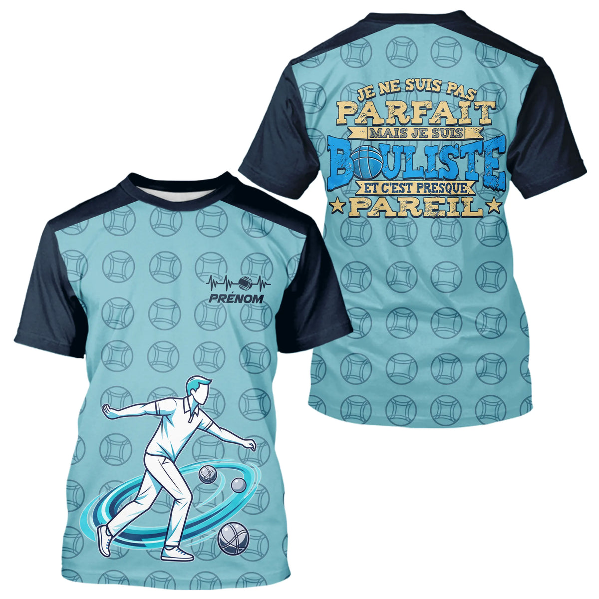 Vetement Pétanque Bleu Personnalisé - Bouliste Parfait - T-Shirt Homme
