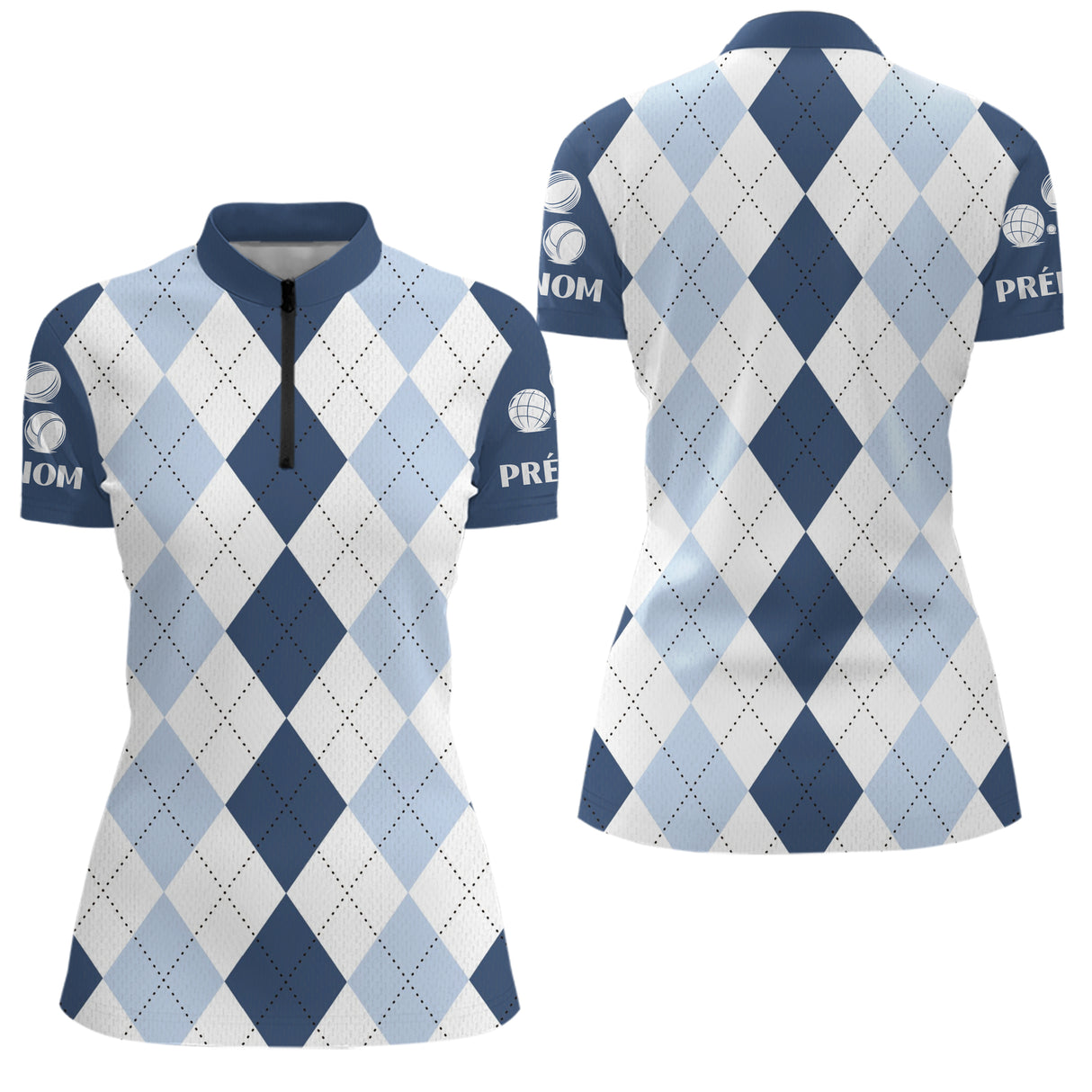 Vetement Pétanque Homme Femme - Design Raffiné Losanges - Polo Zippé Femme