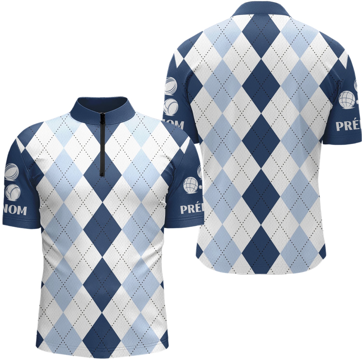 Vetement Pétanque Homme Femme - Design Raffiné Losanges - Polo Zippé Homme