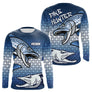 Vetements Pêcheur Brochet Personnalisé - Bleu & Blanc Homme Sportif - Long Sleeves Homme