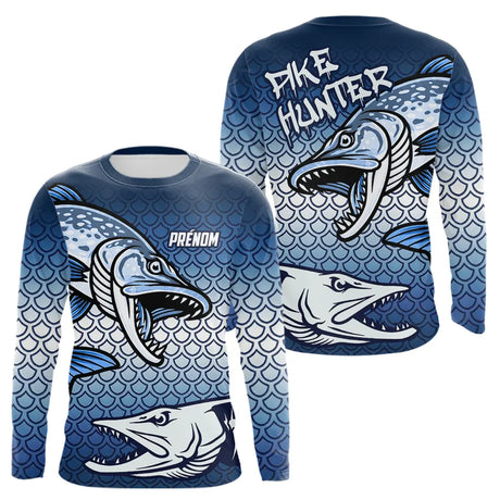 Vetements Pêcheur Brochet Personnalisé - Bleu & Blanc Homme Sportif - Long Sleeves Homme