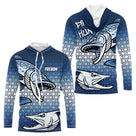 Vetements Pêcheur Brochet Personnalisé - Bleu & Blanc Homme Sportif - Long Sleeves Hoodie Homme