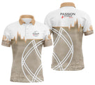 Polo Passion Pétanque Genève blanc et beige sable lignes courbes logo association personnalisable