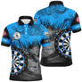 Polo fléchettes personnalisé homme bleu vif et noir avec cibles de darts et drapeau breton sur la manche