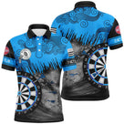 Polo fléchettes personnalisé homme bleu vif et noir avec cibles de darts et drapeau breton sur la manche