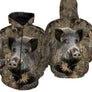 Sweat zippé camouflage chasse sanglier feuilles mortes motif sanglier all-over tenue battue forestière chasseur