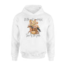 T-shirt cheval femme blanc motif aquarelle cheval bai sous arbre feuilles d'automne rouge orange ocre cavalière