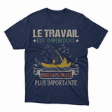 Débardeur humour pêche lettrage silhouette pêcheur barque fond noir