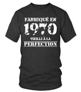 T-shirt anniversaire noir vintage unisexe avec inscription Fabriqué En 1970 Vieilli À La Perfection style grunge