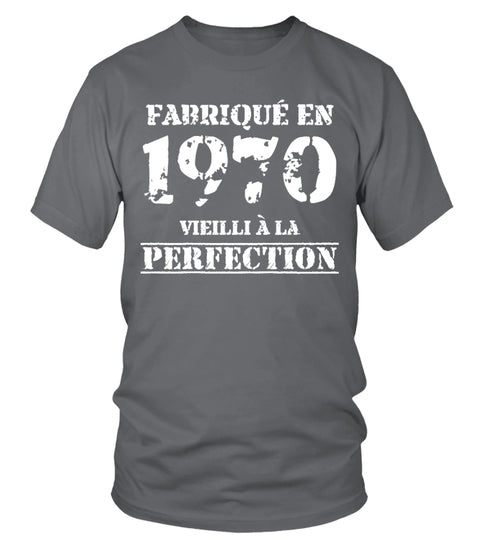 Cadeau Anniversaire, Fête d'Anniversaire, Fabriqué En 1970, Vieilli À La Perfection - VEAGFE1970 T-shirt Col Rond Gris