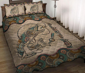 Ensemble housse de couette pêche brochet mandala bohème beige marron 2 taies oreiller assorties, vue ensemble
