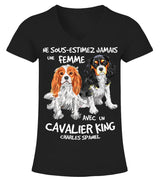 Cavalier King Charles Spaniel Hund Humor Damen T-Shirt Never Underestimate A Woman CTS23032203
