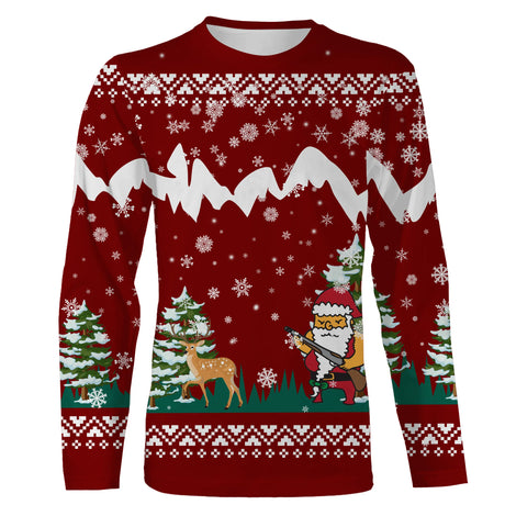 Red Christmas Sweater, Santa Deer Hunting, Christmas Gift for Hunter - CT12112245