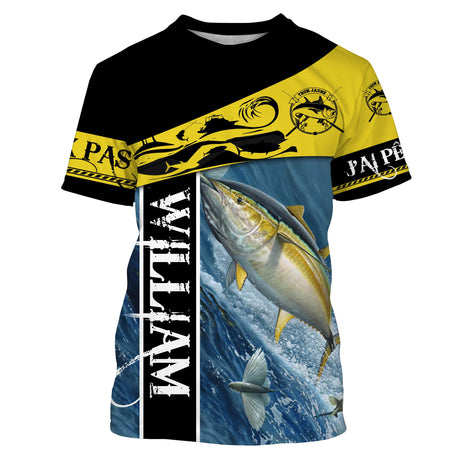 Personalisiertes Gelbflossen-Thunfisch-Angel-T-Shirt, Meeresangeln – CT13082224