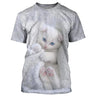 Camiseta Básica Blanca Hombre Mujer Gato Exterior Cuello Redondo Manga Corta y Manga Larga - CT16012309