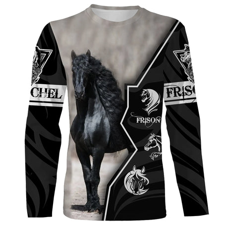 Chiptshirts Friesenpferde-T-Shirt – personalisiertes schwarz-weißes T-Shirt – Geschenk für Pferdeliebhaber – CTS18062213