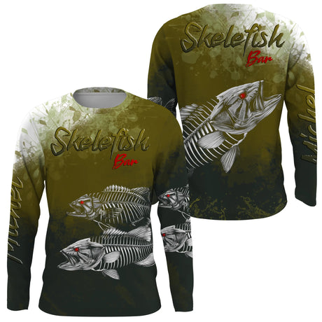Camiseta de Pesca Anti-UV Personalizada, Regalo Original de Pescador, Skelefish Bar - CT30072226