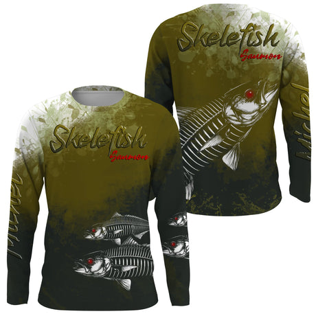 Personalisiertes Anti-UV-Angel-T-Shirt, originelles Fischergeschenk, Skelefish Lachs - CT30072229