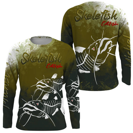 Personalized Anti-UV Fishing T-Shirt, Original Fisherman Gift, Skelefish Catfish - CT30072231