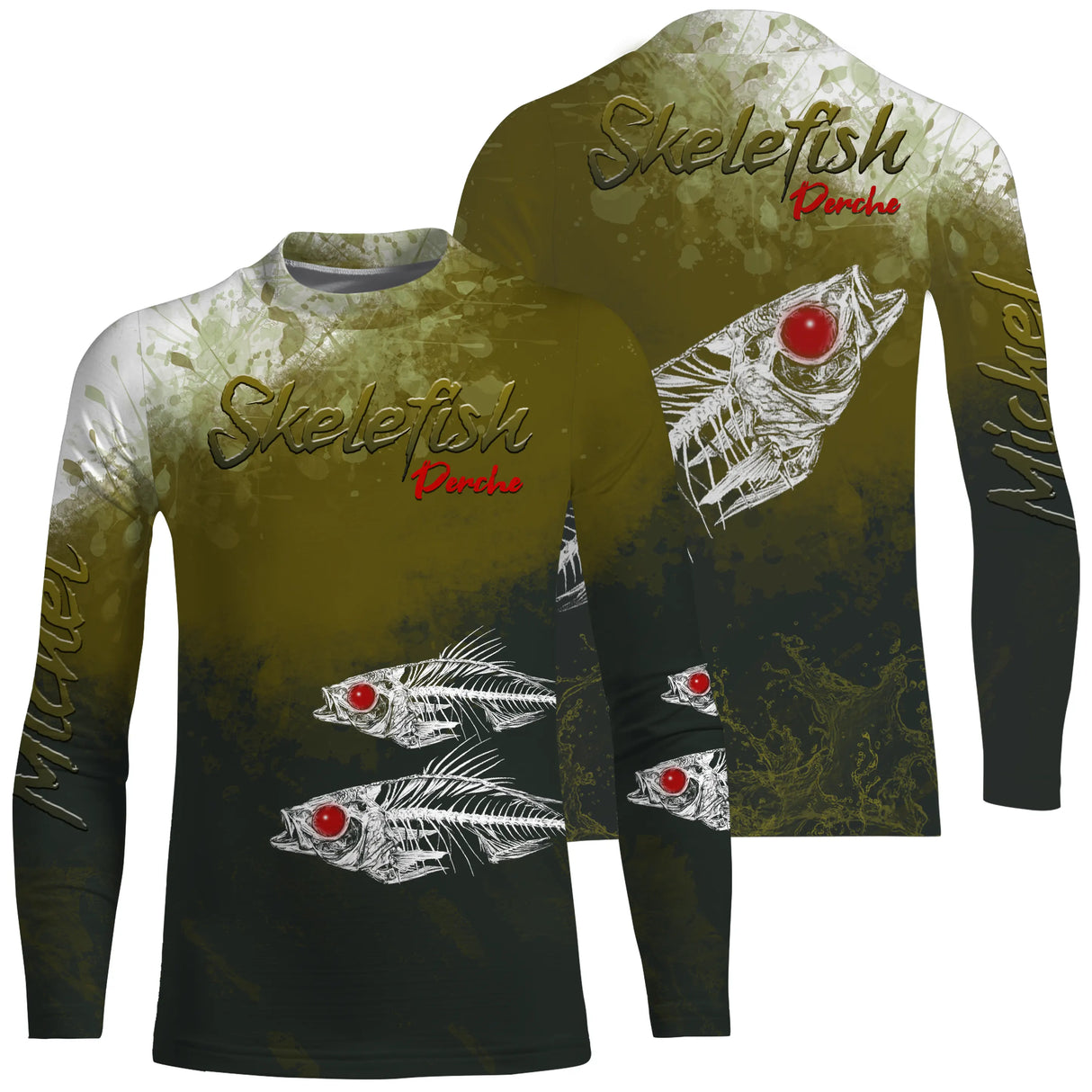 Personalisiertes Anti-UV-Angel-T-Shirt, originelles Fischergeschenk, Skelefish Barsch - CT30072232