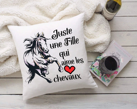 Cadeau Equitation Cheval Original Coussin Carrée Satin - Juste Une Fille Qui Aime Les Chevaux - Cadeau Fille Cheval - CTS09042202