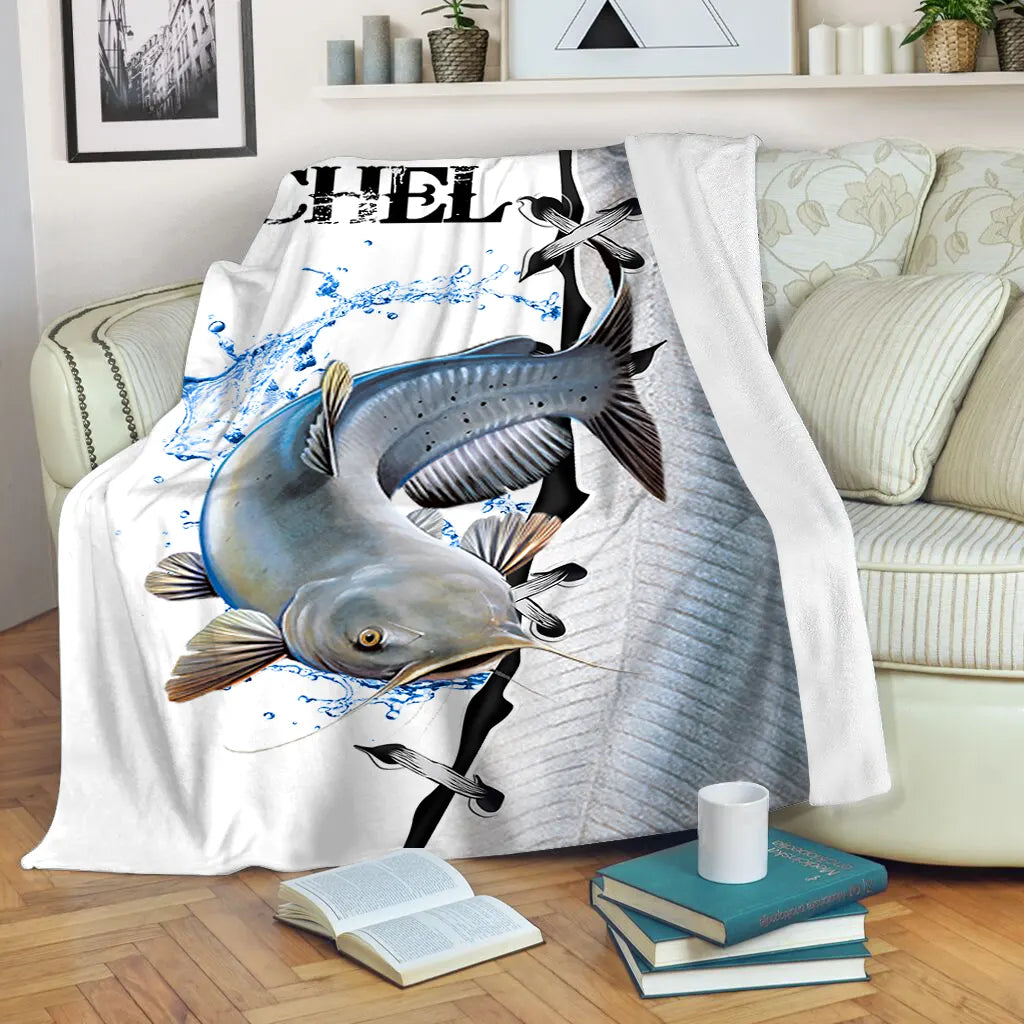 Plaid personalizzato per la pesca del pesce gatto, idea regalo per il pescatore - CT09082229