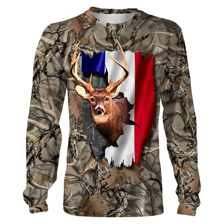 Caccia al cervo, abbigliamento da caccia, mimetica, bandiera della Francia - VECHCE004