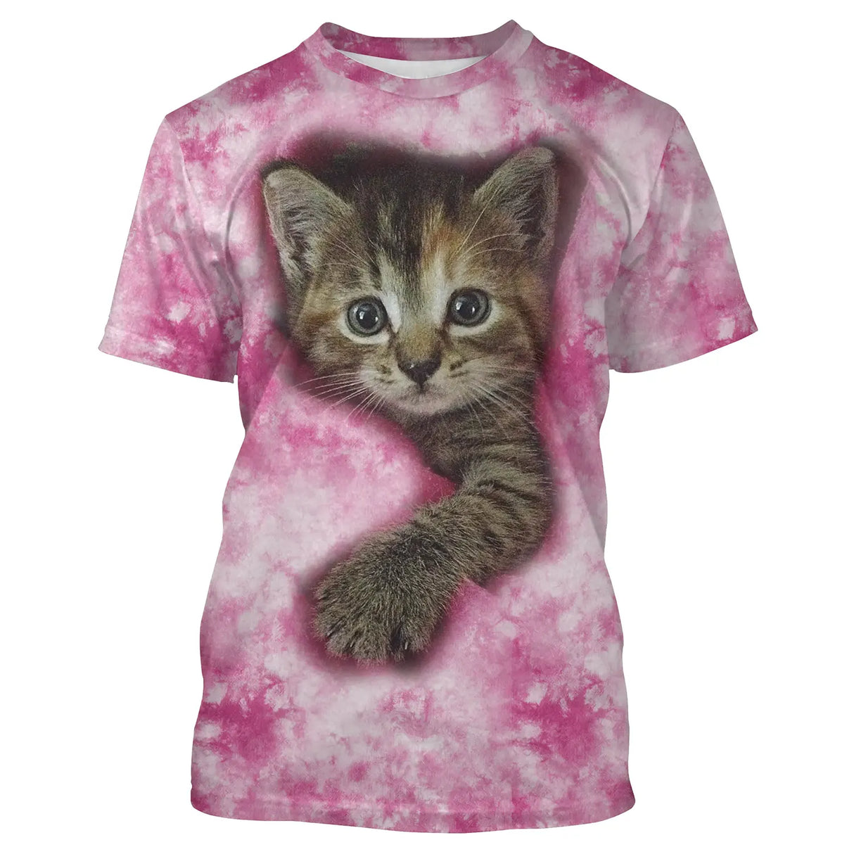 Herren Damen Basic T-Shirt Hellrosa Outdoor Katze Rundhals Kurzarm und Langarm – CT16012307
