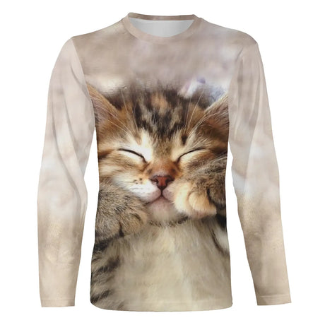Damen T-Shirt T-Shirt Braun 3D-Druck Süße Katze Tägliches Wochenende Grundlegend Rundhalsausschnitt Normal Standard 3D-Katzenmalerei - CT16012313