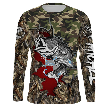 Bass Fishing T-shirt, Camouflage, Swiss Flag, Personalized Fisherman Gift - CT19072207