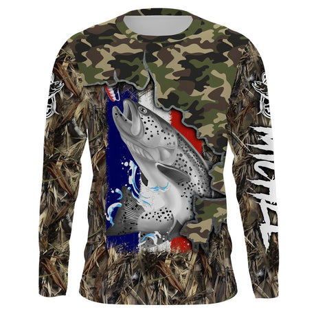 T-Shirt de Pêche Camouflage et Truite - Confort Style Avec Drapeau France - CT19072212 T-shirt Anti UV Manches Longues Unisexe