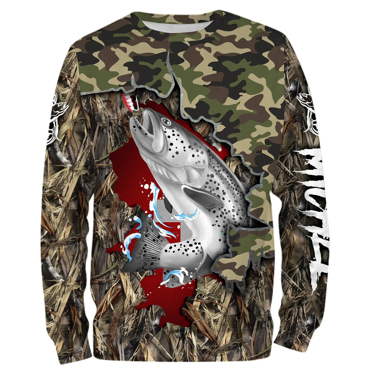 T-Shirt de Pêche Camouflage avec Truite et Drapeau Suisse - Style Unique pour Pêcheurs Passionnés - CT19072213 Sweater All Over Unisexe