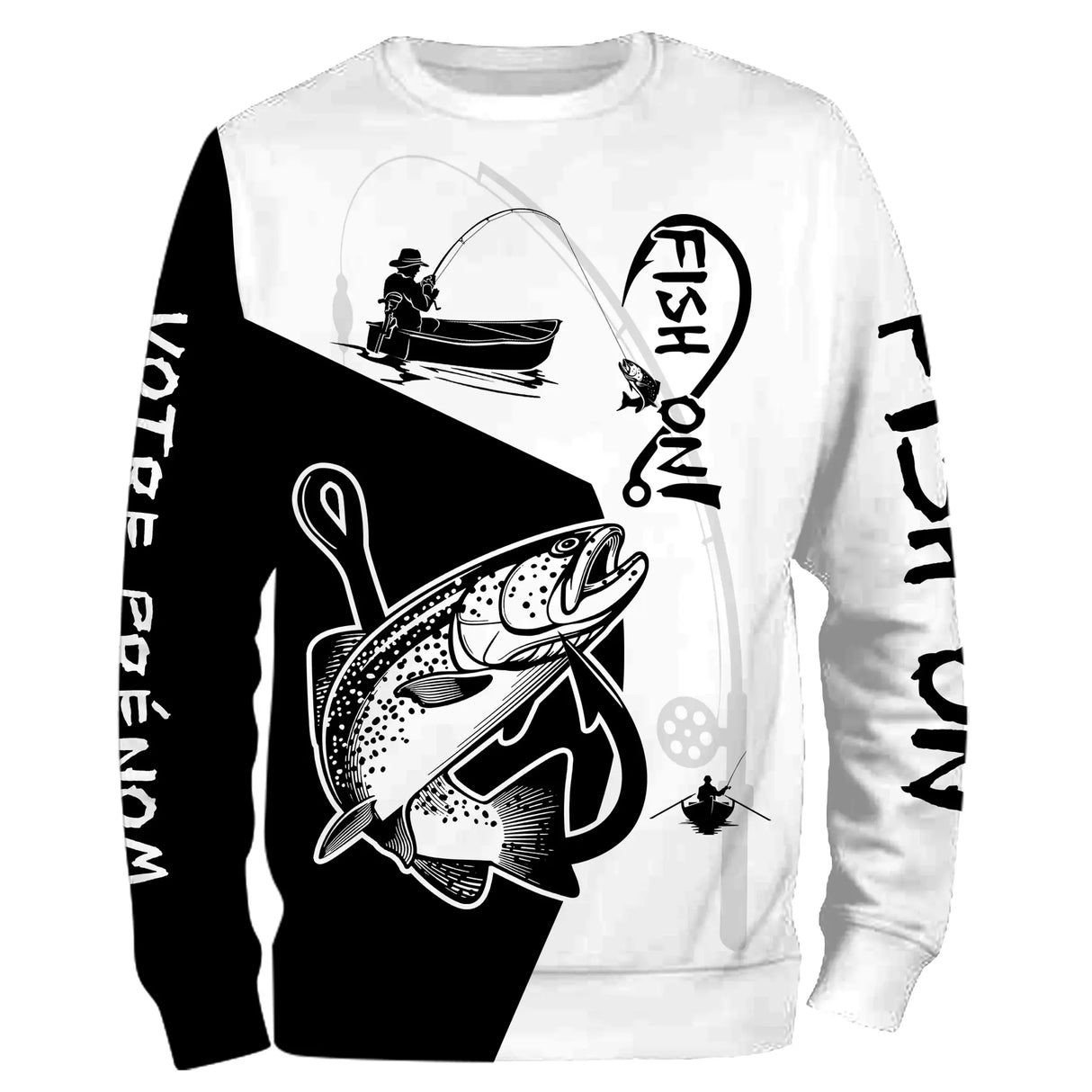 T-Shirt de Pêche Personnalisé "Fish On" avec Graphique Truite Dynamique - Style et Performance - CT20072212 Sweater All Over Unisexe