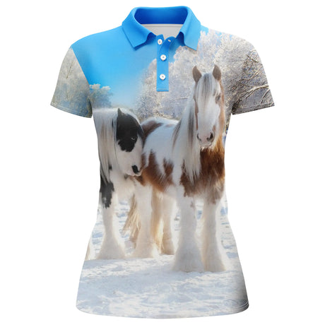Men's Women's Horse Riding Polo Shirt, Original Horse Fan Gift, Chaval In The Snow - CT24082222