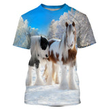 Camiseta De Equitación Para Hombre Y Mujer, Regalo Original Para Fanáticos De Los Caballos, Chaval En La Nieve - CT24082222