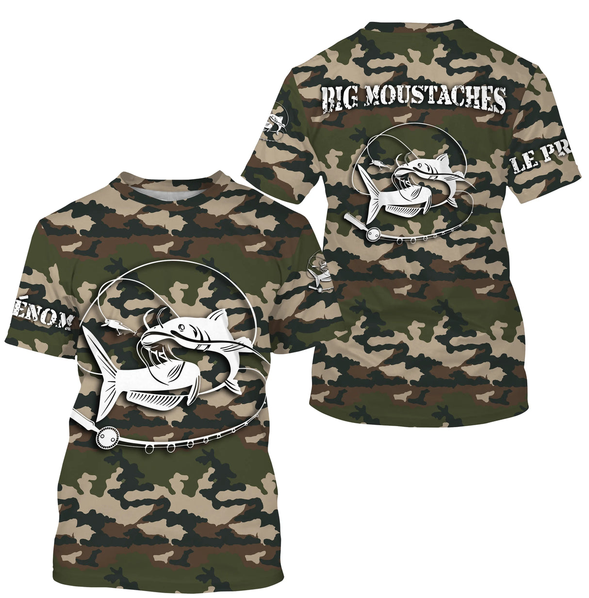 Wels-Angel-Humor-T-Shirt, originelles Fischer-Geschenk, Tarnung zum Angeln, personalisiertes T-Shirt, große Schnurrbärte – CTS26042216